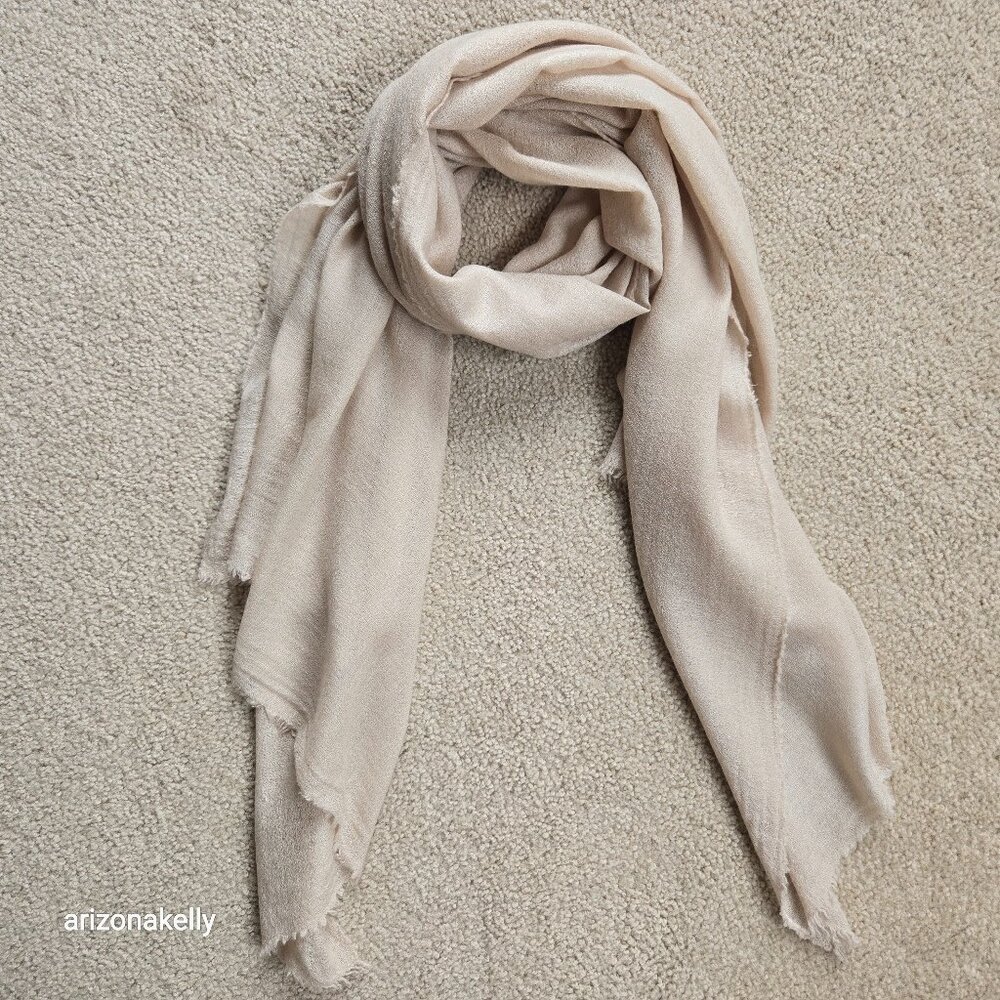 Lightweight Wool Scarf/Wrap Large Woven Neutral Tan - Picture 1 of 7